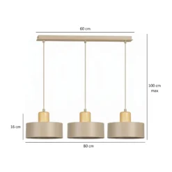 Hängeleuchte Torin, beige, Länge 80 cm, 3-flg., Metall/Holz