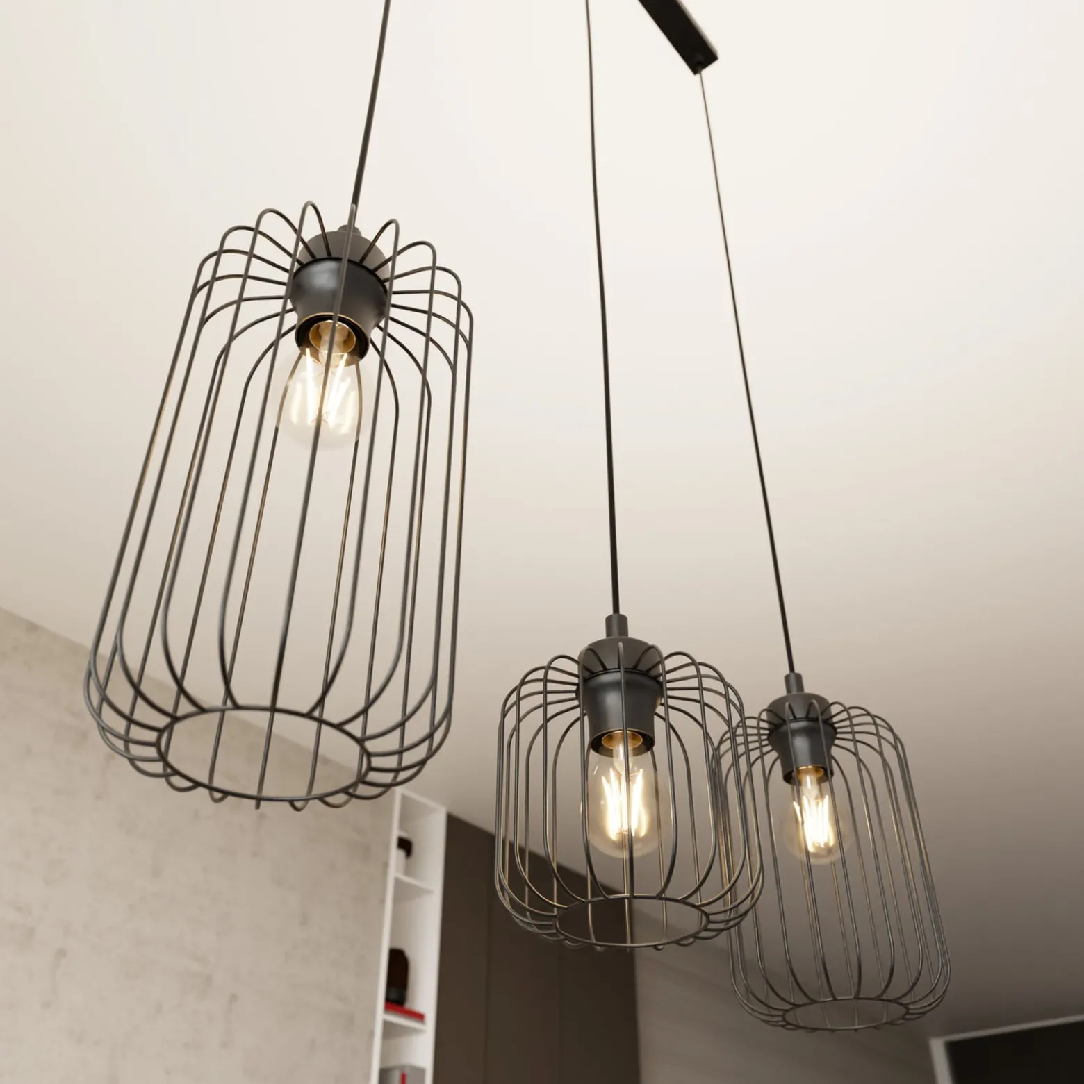 Hängeleuchte Vander, 3-flammig, 60 cm, schwarz, Metall, E27
