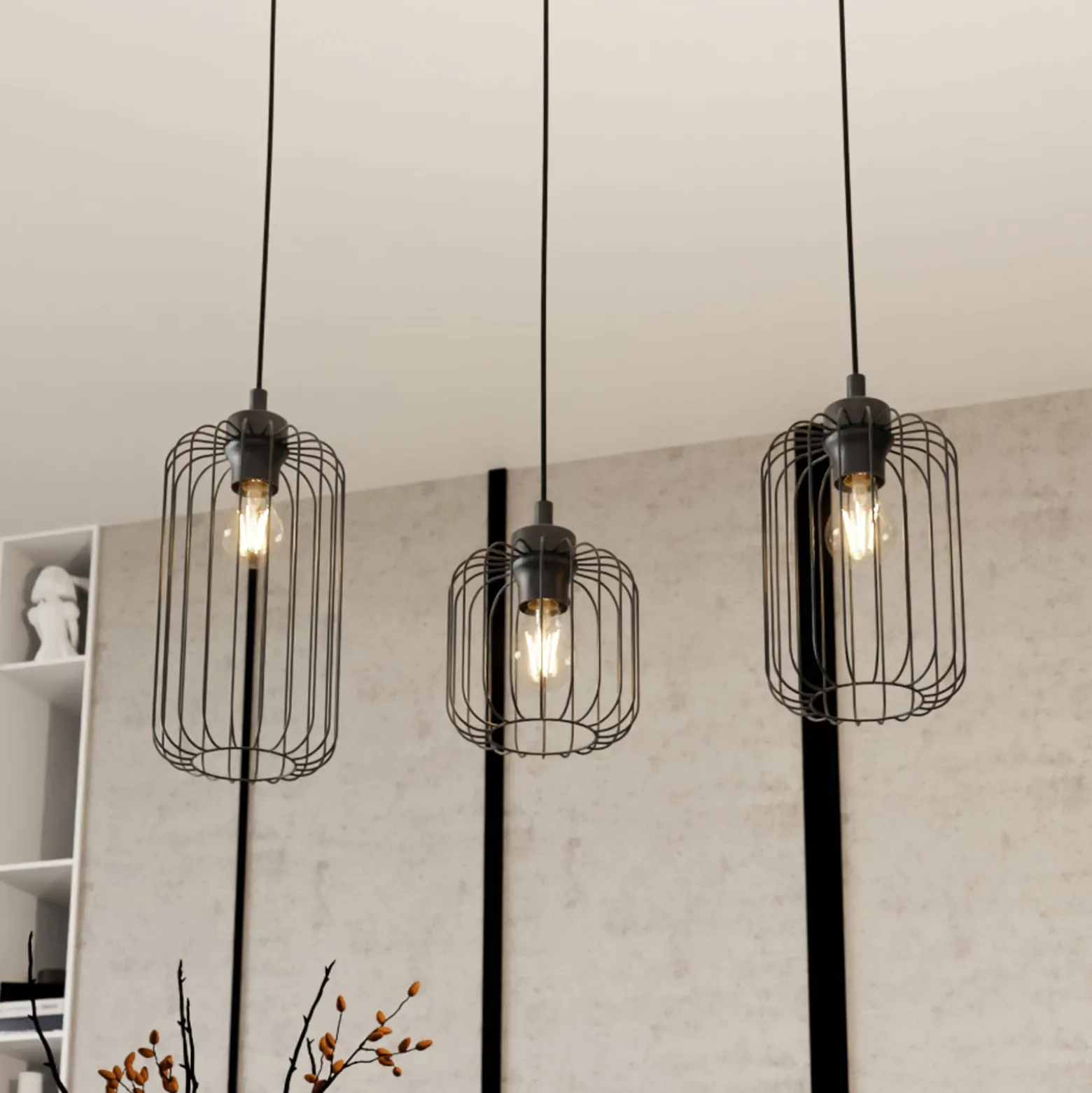 Hängeleuchte Vander, 3-flammig, 60 cm, schwarz, Metall, E27