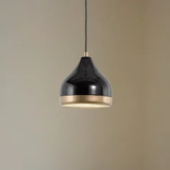 Hängeleuchte Yildo, 1-flammig, schwarz/gold, Metall, Ø 17cm