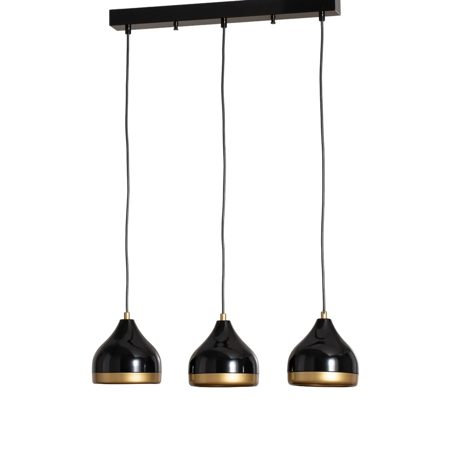 Hängeleuchte Yildo, linear, 3-flammig, schwarz/gold, Metall