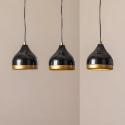 Hängeleuchte Yildo, linear, 3-flammig, schwarz/gold, Metall