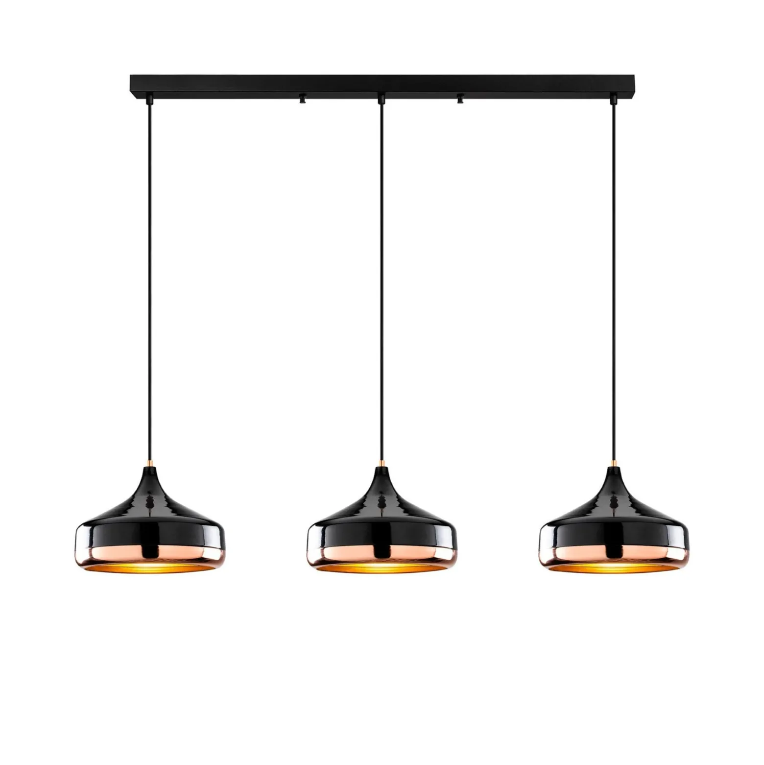 Hängeleuchte Yildo, Länge 146 cm, schwarz/kupfer, 3-flammig
