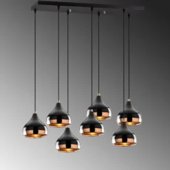 Hängeleuchte Yildo 6894, schwarz/kupfer, Metall, 7-flammig