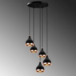 Hängeleuchte Yildo 7005 schwarz/kupfer Metall 5-flammig rund