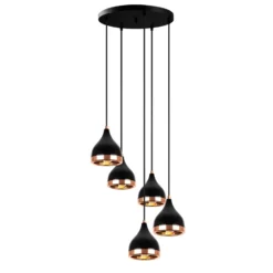 Hängeleuchte Yildo 7005 schwarz/kupfer Metall 5-flammig rund