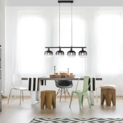 Hängeleuchte Zea, 4fl., rauchgrau/schwarz, Glas, E14