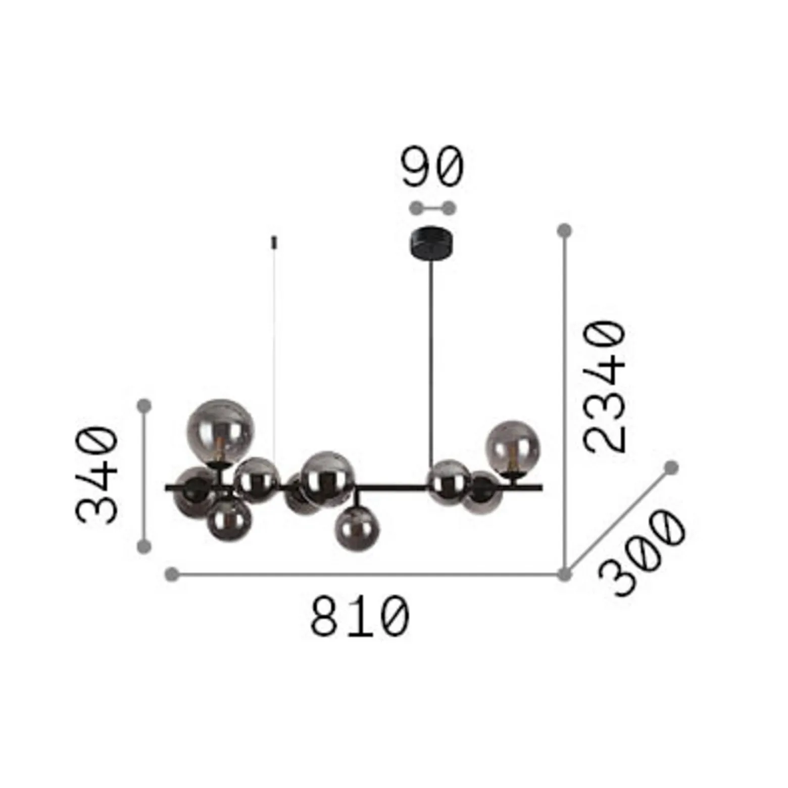 Ideal Lux Hängelampe Perlage Länge 81cm messing/amber 10fl