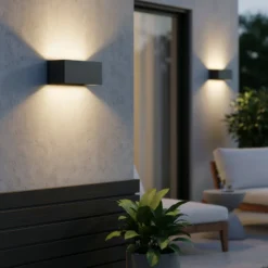 Ideal Lux LED-Außenwandleuchte Atom anthrazit, 20 cm, Metall