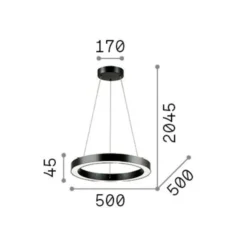 Ideal Lux LED-Hängelampe Oracle, schwarz, 3.000 K, Ø 50 cm
