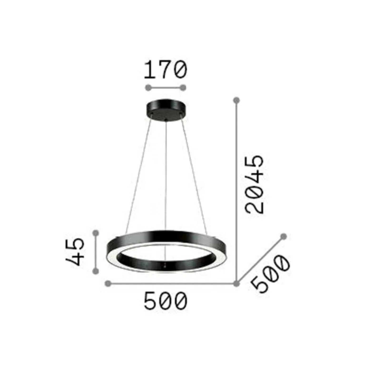 Ideal Lux LED-Hängelampe Oracle, schwarz, 3.000 K, Ø 50 cm