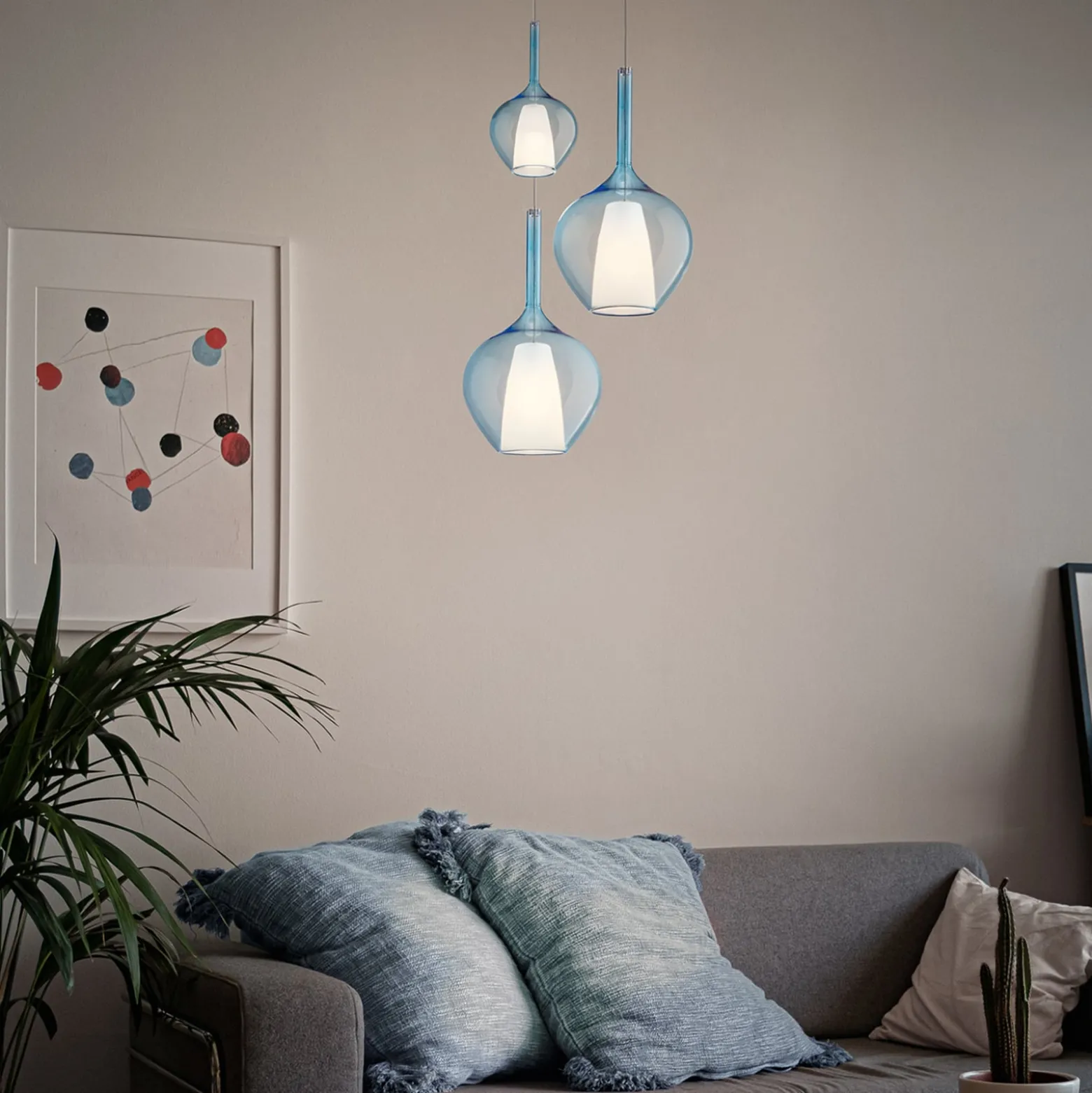 Ideal Lux Pendellampe Kalique 1, blau, Ø 18 cm, Kunststoff