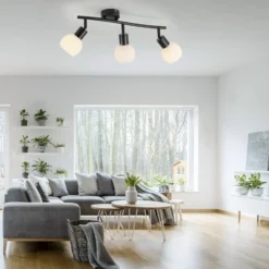 JUST LIGHT. Deckenleuchte Loki, 3-fl., lang, schwarz, Eisen