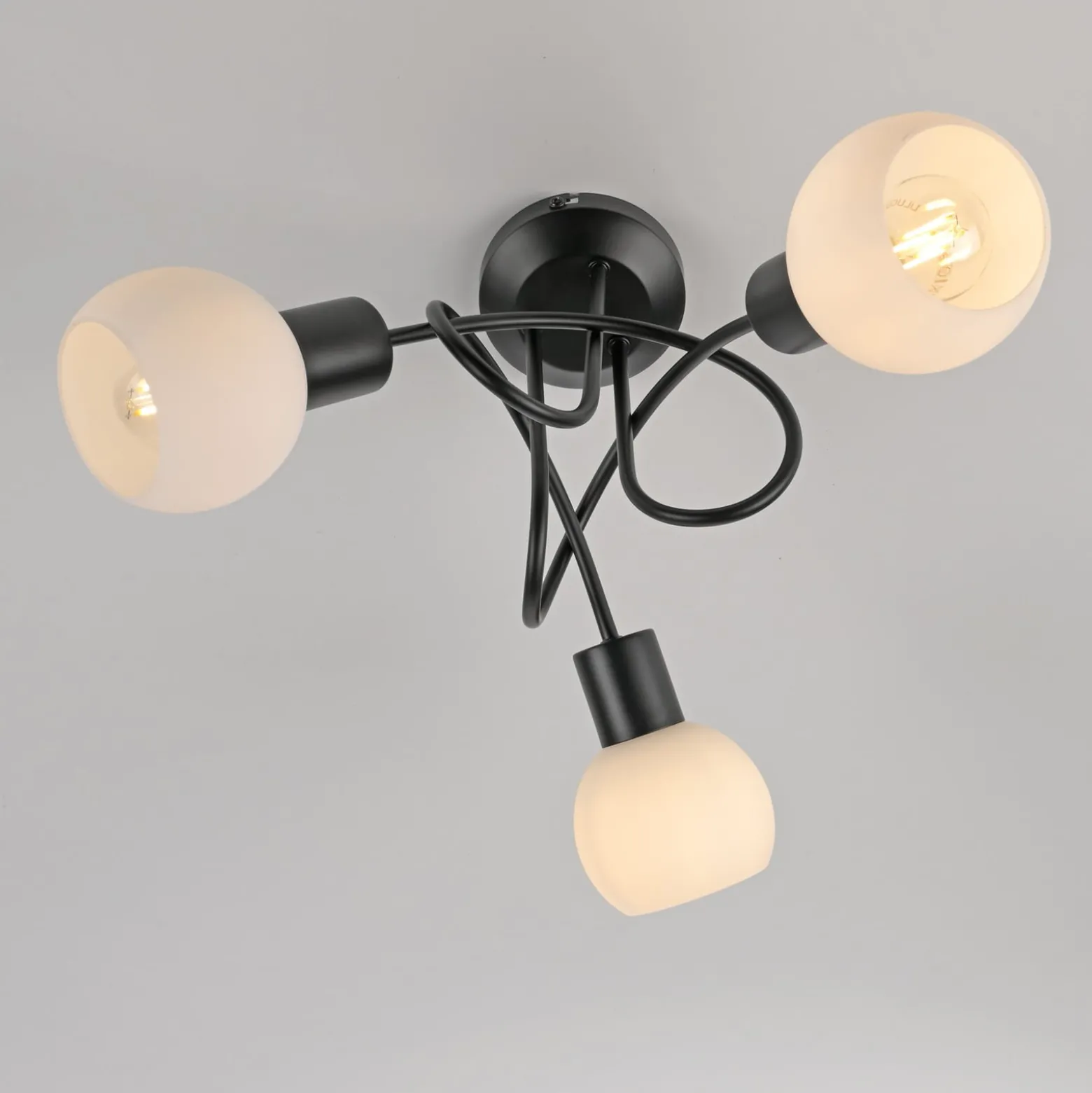 JUST LIGHT. Deckenleuchte Loki, 3-fl., rund, schwarz, Eisen