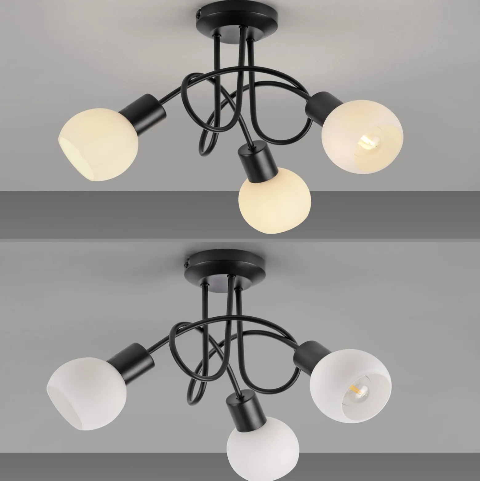 JUST LIGHT. Deckenleuchte Loki, 3-fl., rund, schwarz, Eisen