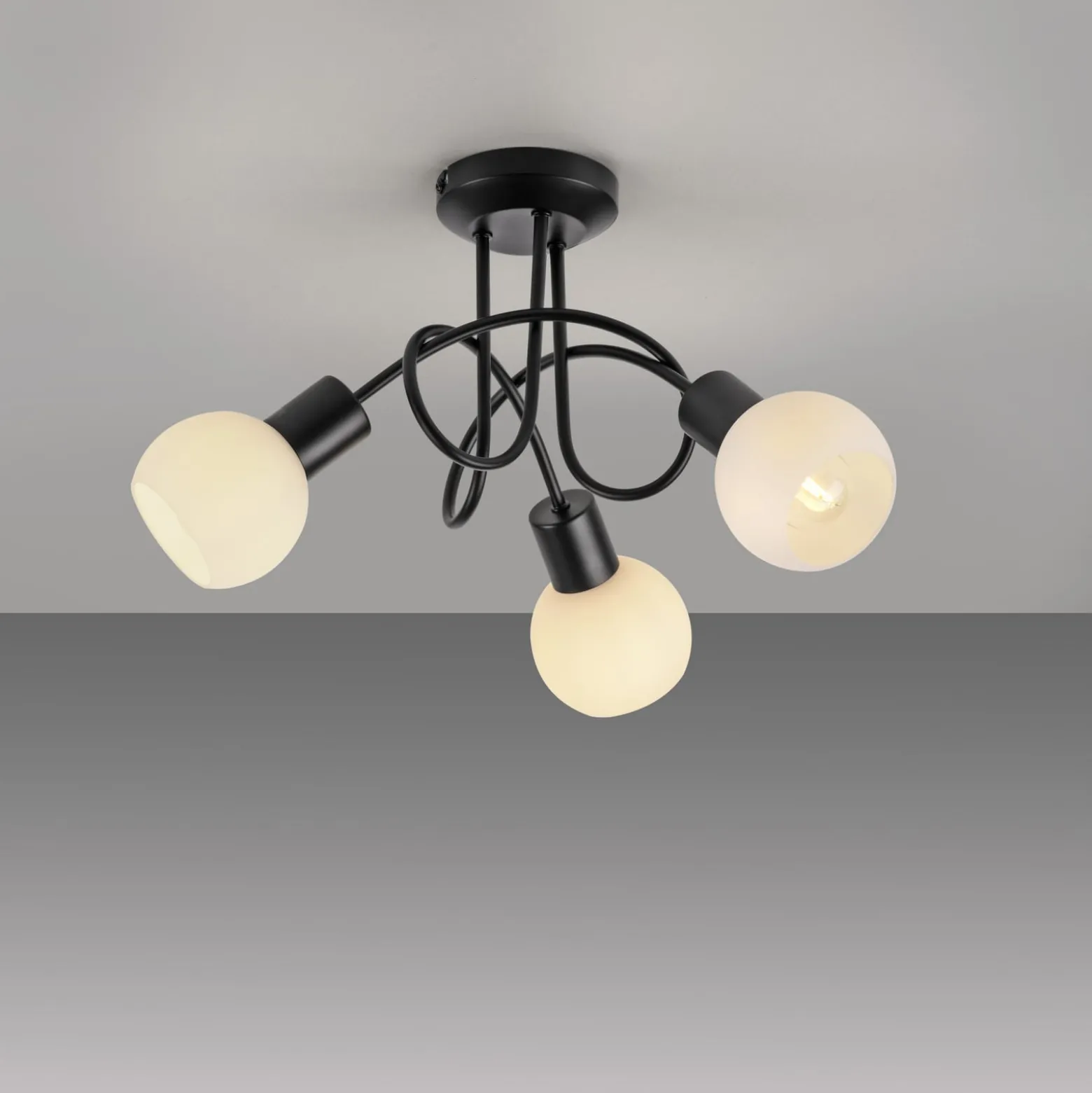 JUST LIGHT. Deckenleuchte Loki, 3-fl., rund, schwarz, Eisen