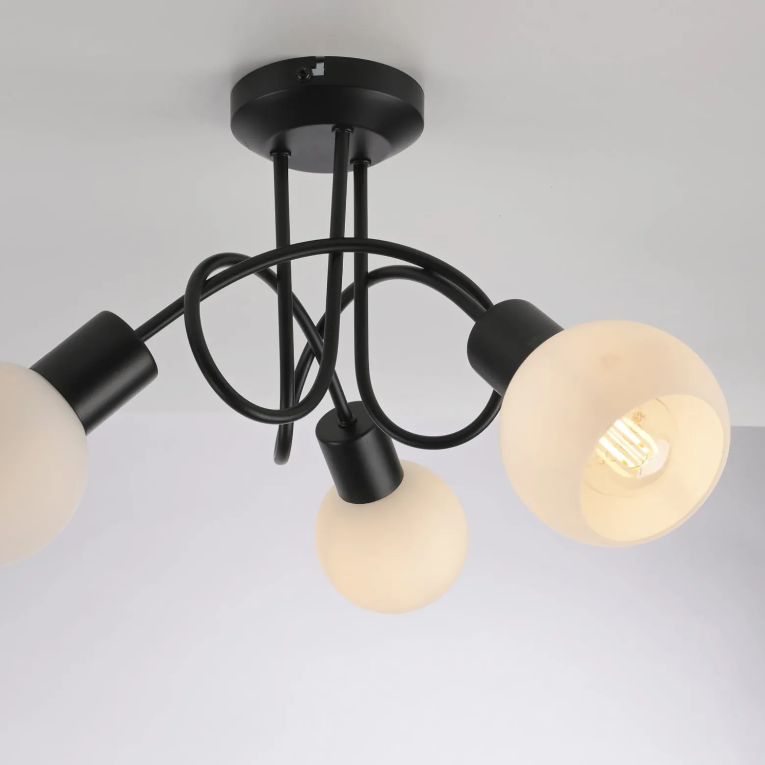 JUST LIGHT. Deckenleuchte Loki, 3-fl., rund, schwarz, Eisen