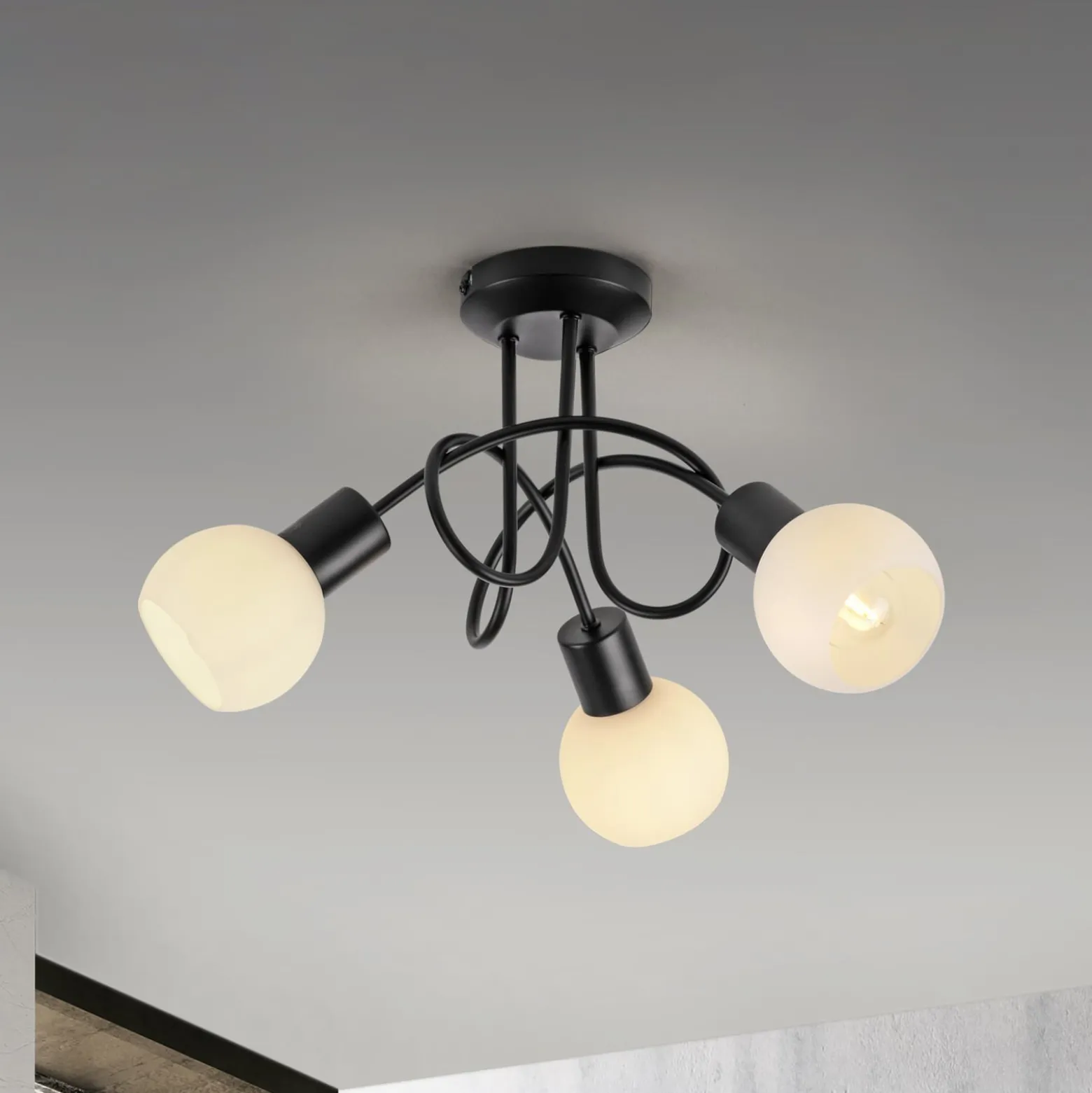 JUST LIGHT. Deckenleuchte Loki, 3-fl., rund, schwarz, Eisen
