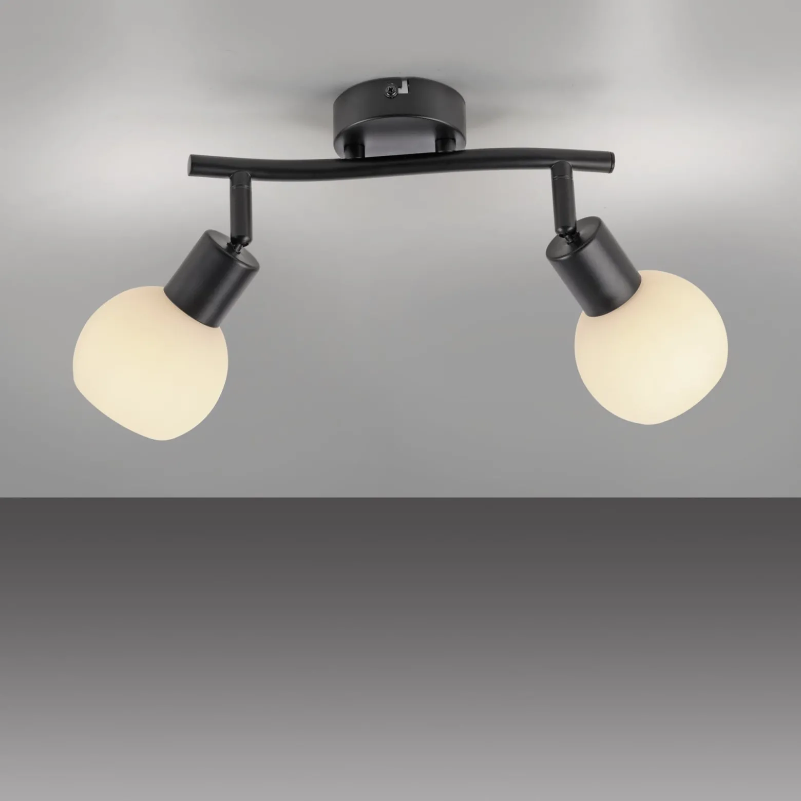 JUST LIGHT. Deckenleuchte Loki, 2-fl., schwarz, Eisen, Glas