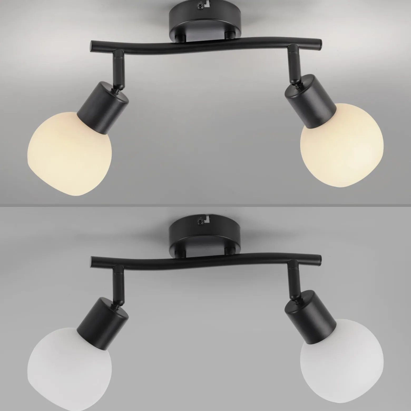 JUST LIGHT. Deckenleuchte Loki, 2-fl., schwarz, Eisen, Glas