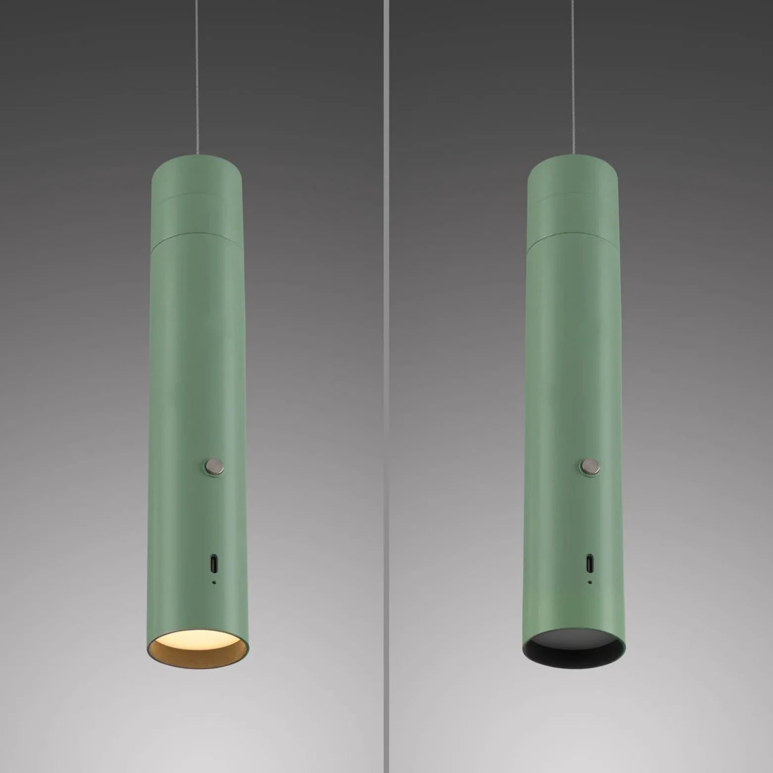 JUST LIGHT. LED-Akku-Hängeleuchte Attach, grün, Eisen