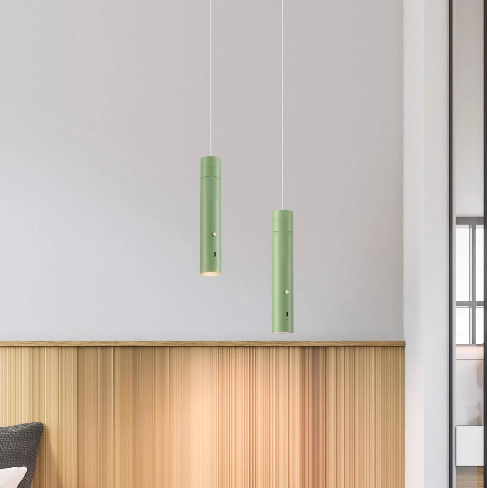 JUST LIGHT. LED-Akku-Hängeleuchte Attach, grün, Eisen