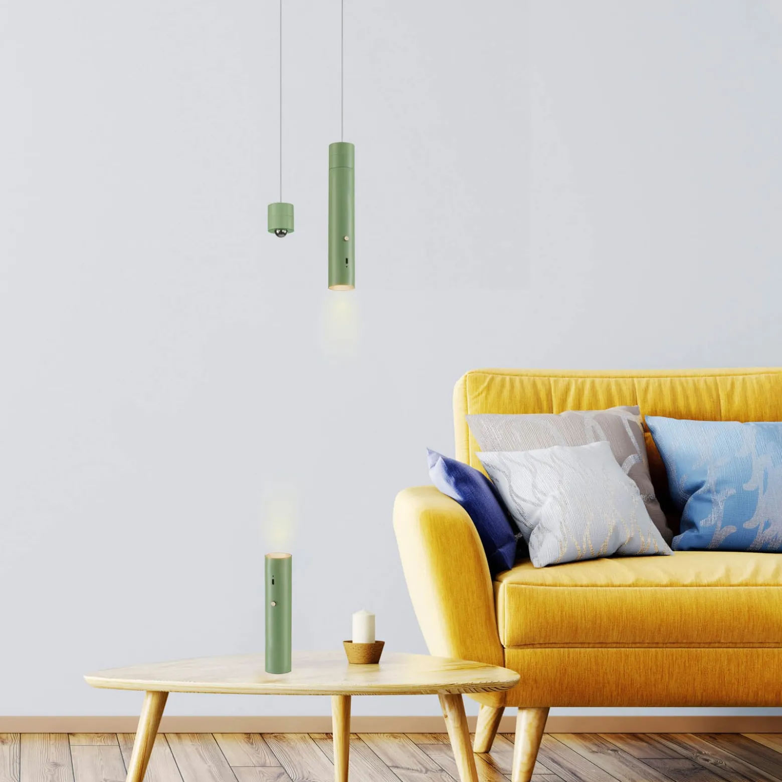 JUST LIGHT. LED-Akku-Hängeleuchte Attach, grün, Eisen