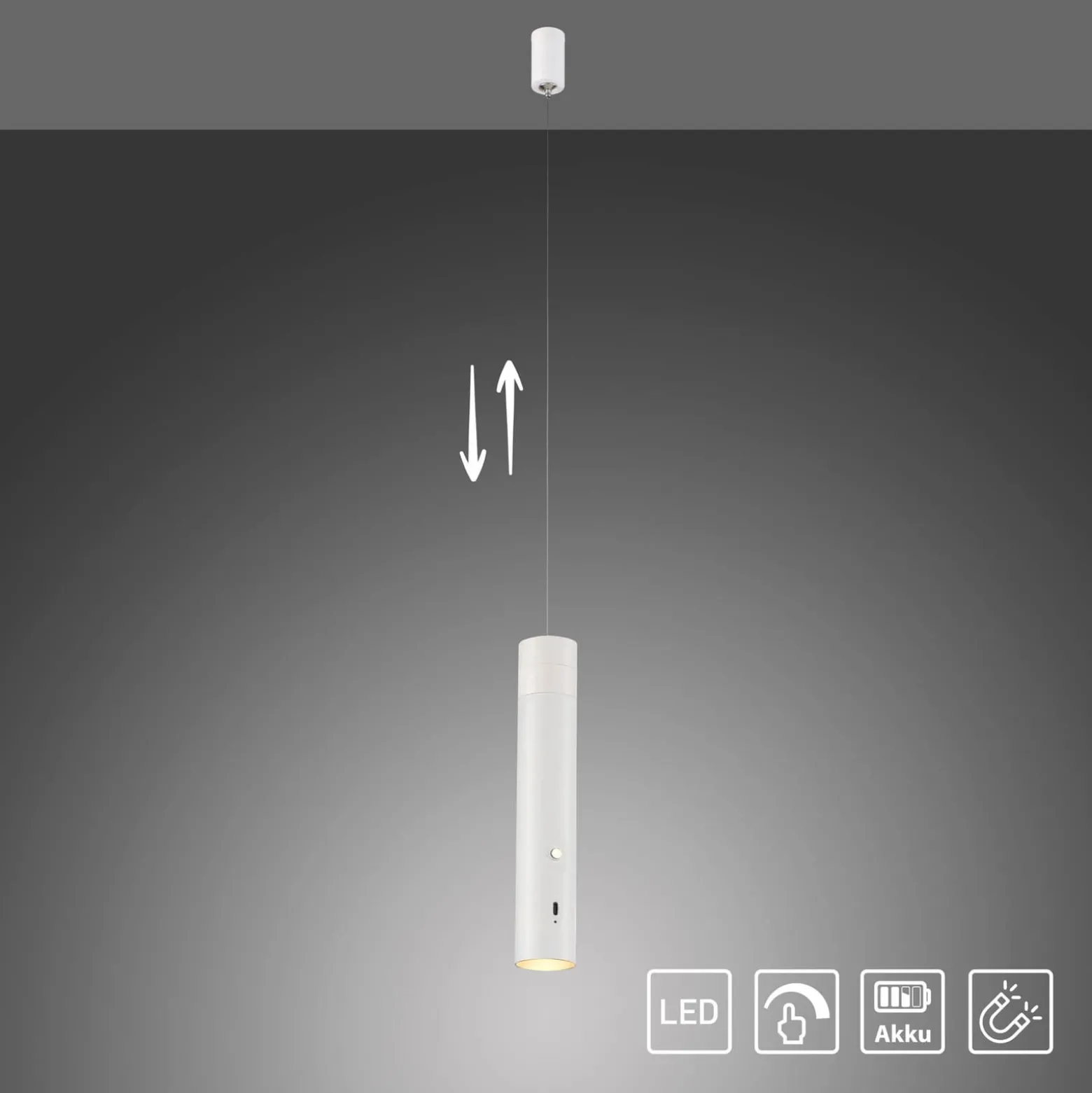 JUST LIGHT. LED-Akku-Hängeleuchte Attach, weiß, Eisen