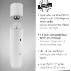 JUST LIGHT. LED-Akku-Hängeleuchte Attach, weiß, Eisen