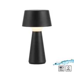 JUST LIGHT. LED-Akkutischlampe Abera schwarz Kunststoff IP54