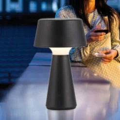 JUST LIGHT. LED-Akkutischlampe Abera schwarz Kunststoff IP54