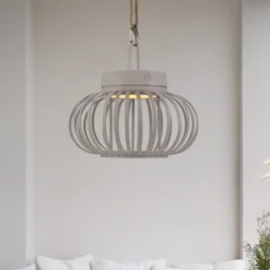 JUST LIGHT. LED-Akku-Tischlampe Akuba grau-beige 22cm Bambus