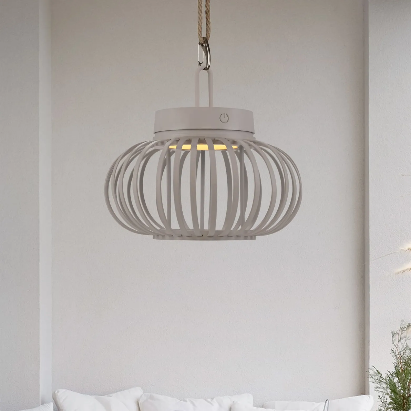 JUST LIGHT. LED-Akku-Tischlampe Akuba grau-beige 22cm Bambus