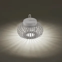 JUST LIGHT. LED-Akku-Tischlampe Akuba grau-beige 22cm Bambus