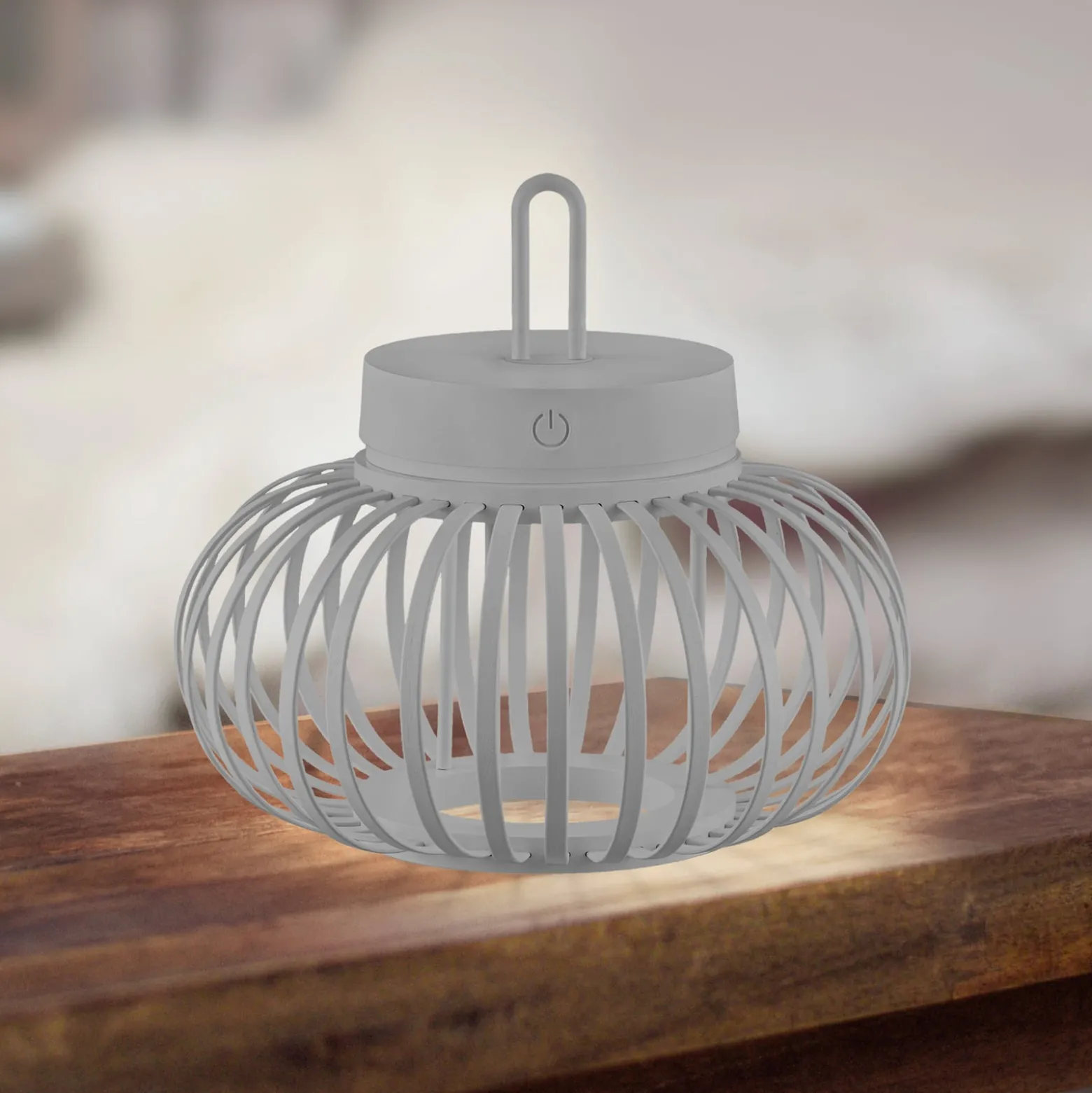 JUST LIGHT. LED-Akku-Tischlampe Akuba grau-beige 22cm Bambus