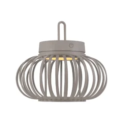 JUST LIGHT. LED-Akku-Tischlampe Akuba grau-beige 22cm Bambus