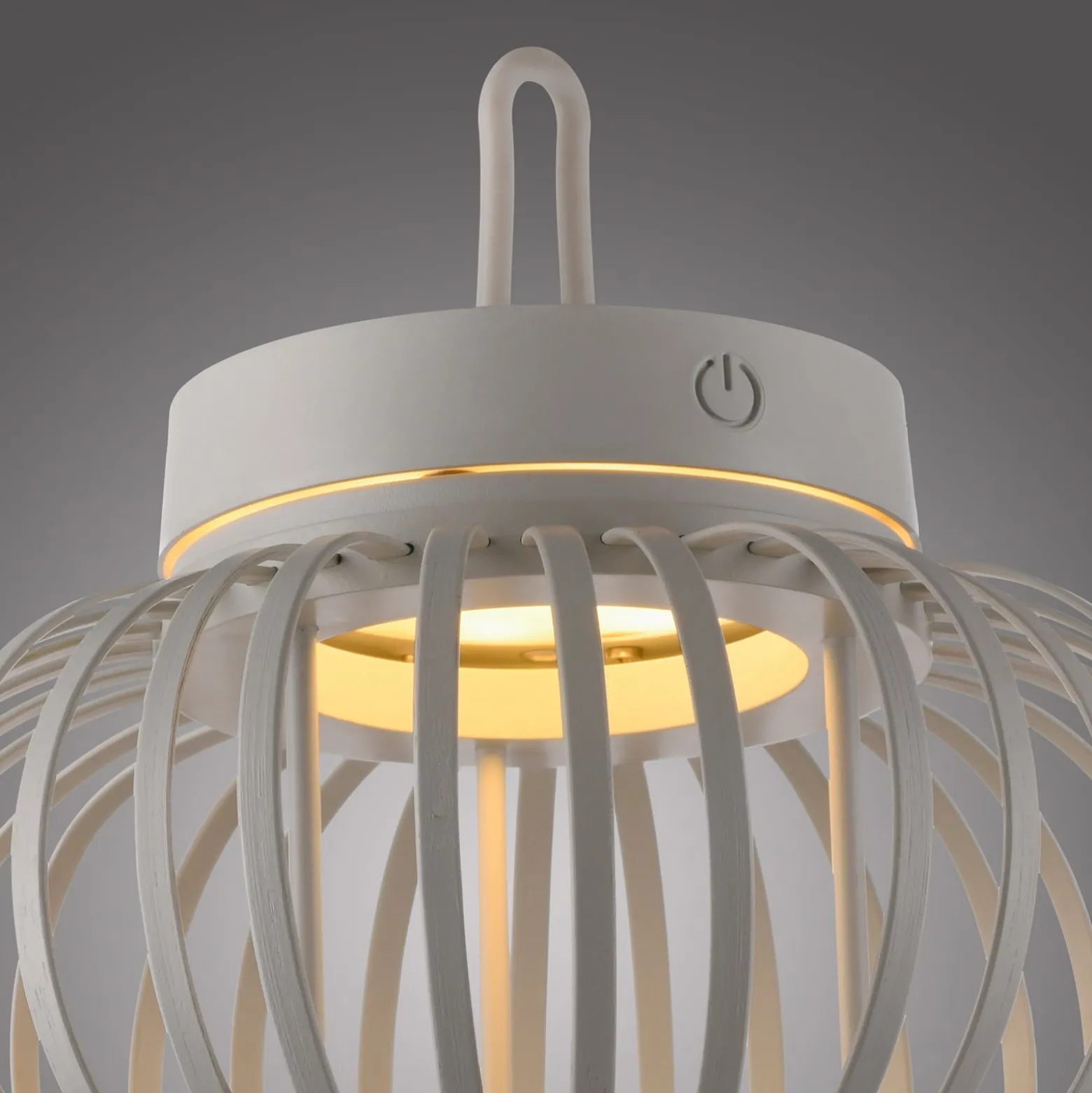 JUST LIGHT. LED-Akku-Tischlampe Akuba grau-beige 22cm Bambus