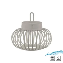 JUST LIGHT. LED-Akku-Tischlampe Akuba grau-beige 22cm Bambus
