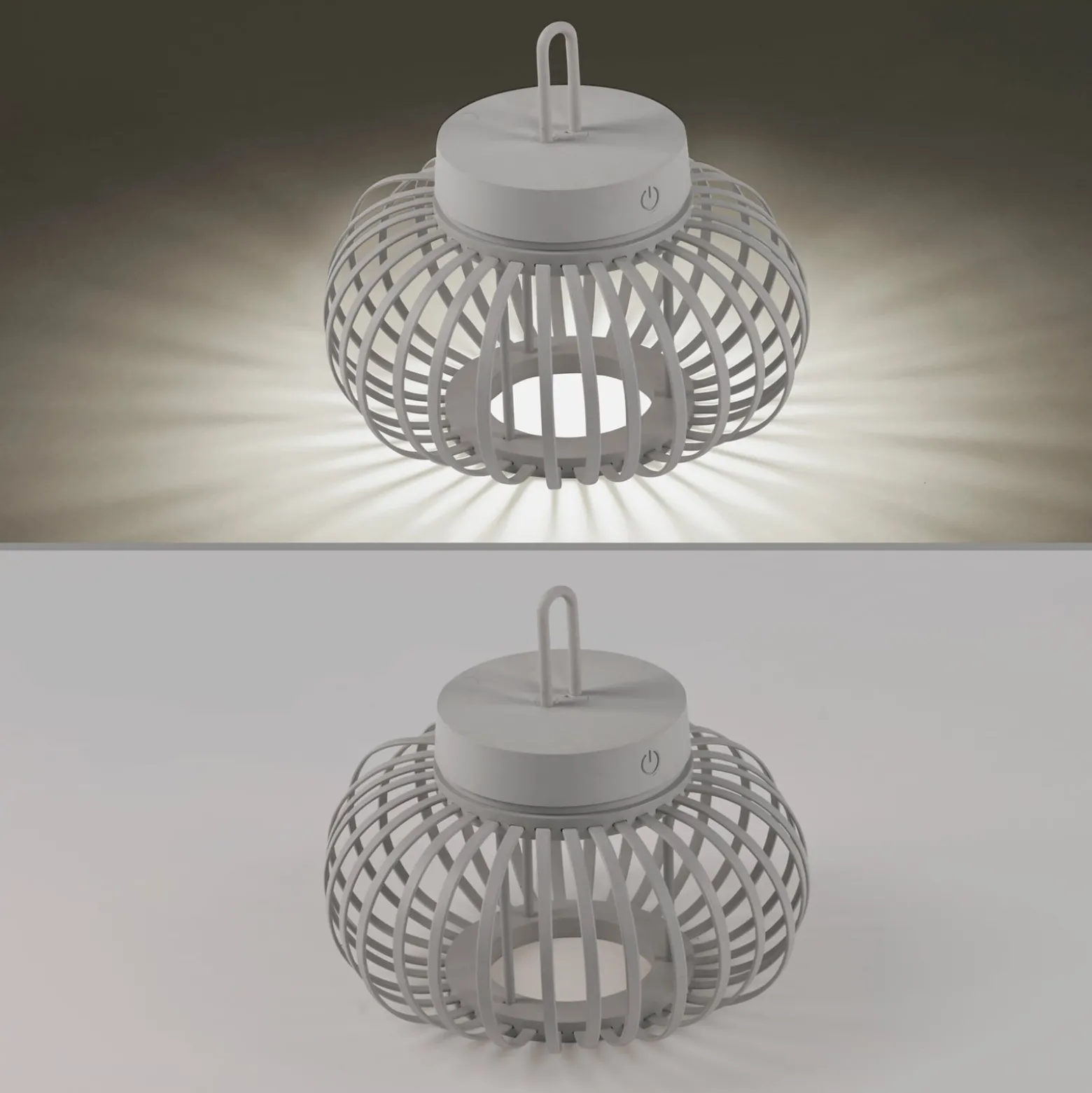 JUST LIGHT. LED-Akku-Tischlampe Akuba grau-beige 22cm Bambus