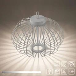 JUST LIGHT. LED-Akku-Tischlampe Akuba grau-beige 37cm Bambus