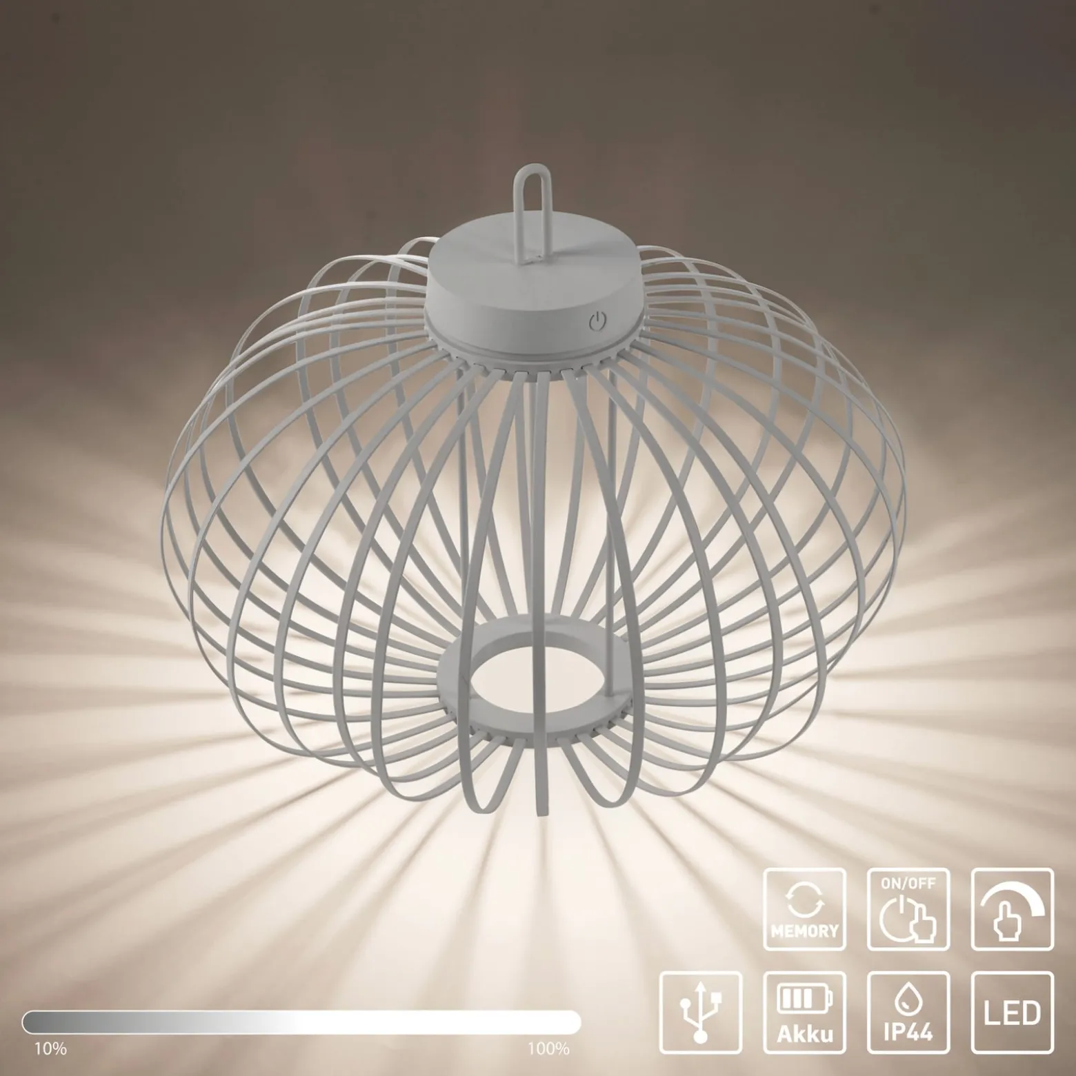 JUST LIGHT. LED-Akku-Tischlampe Akuba grau-beige 37cm Bambus