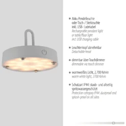 JUST LIGHT. LED-Akku-Tischlampe Akuba grau-beige 37cm Bambus