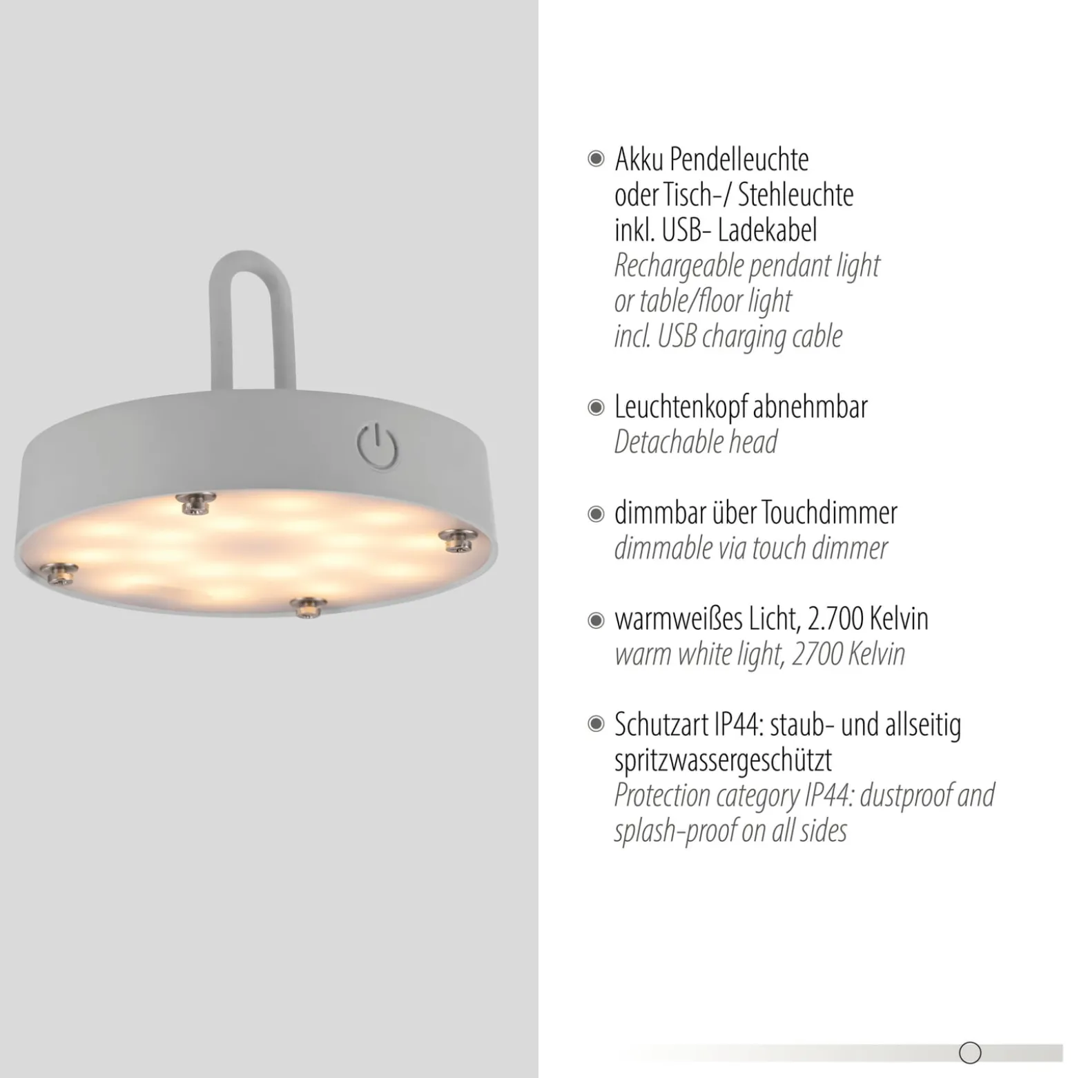 JUST LIGHT. LED-Akku-Tischlampe Akuba grau-beige 37cm Bambus