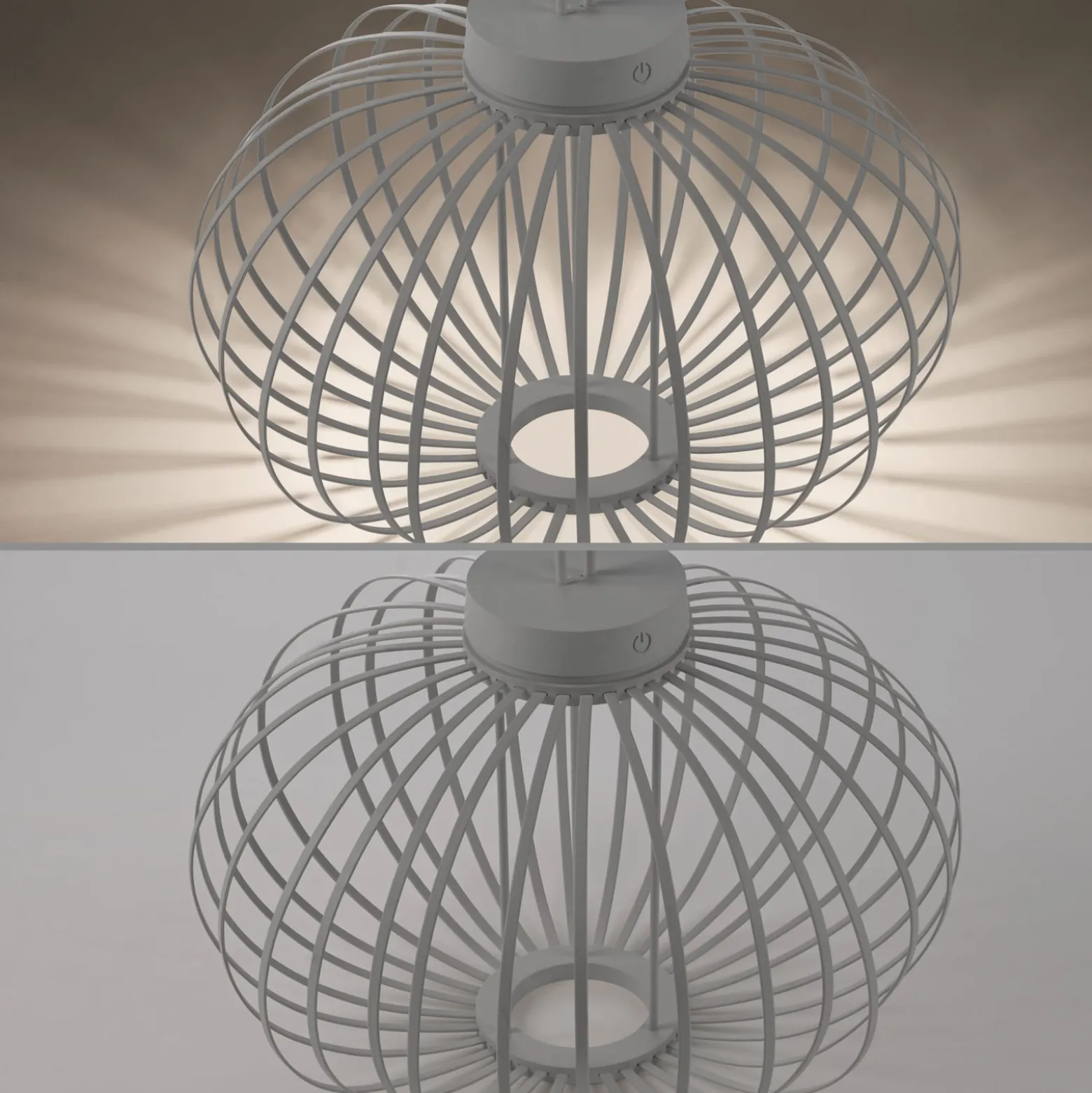 JUST LIGHT. LED-Akku-Tischlampe Akuba grau-beige 37cm Bambus