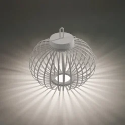 JUST LIGHT. LED-Akku-Tischlampe Akuba grau-beige 33cm Bambus