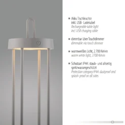 JUST LIGHT. LED-Akku-Tischlampe Anselm grau-beige 50cm Eisen