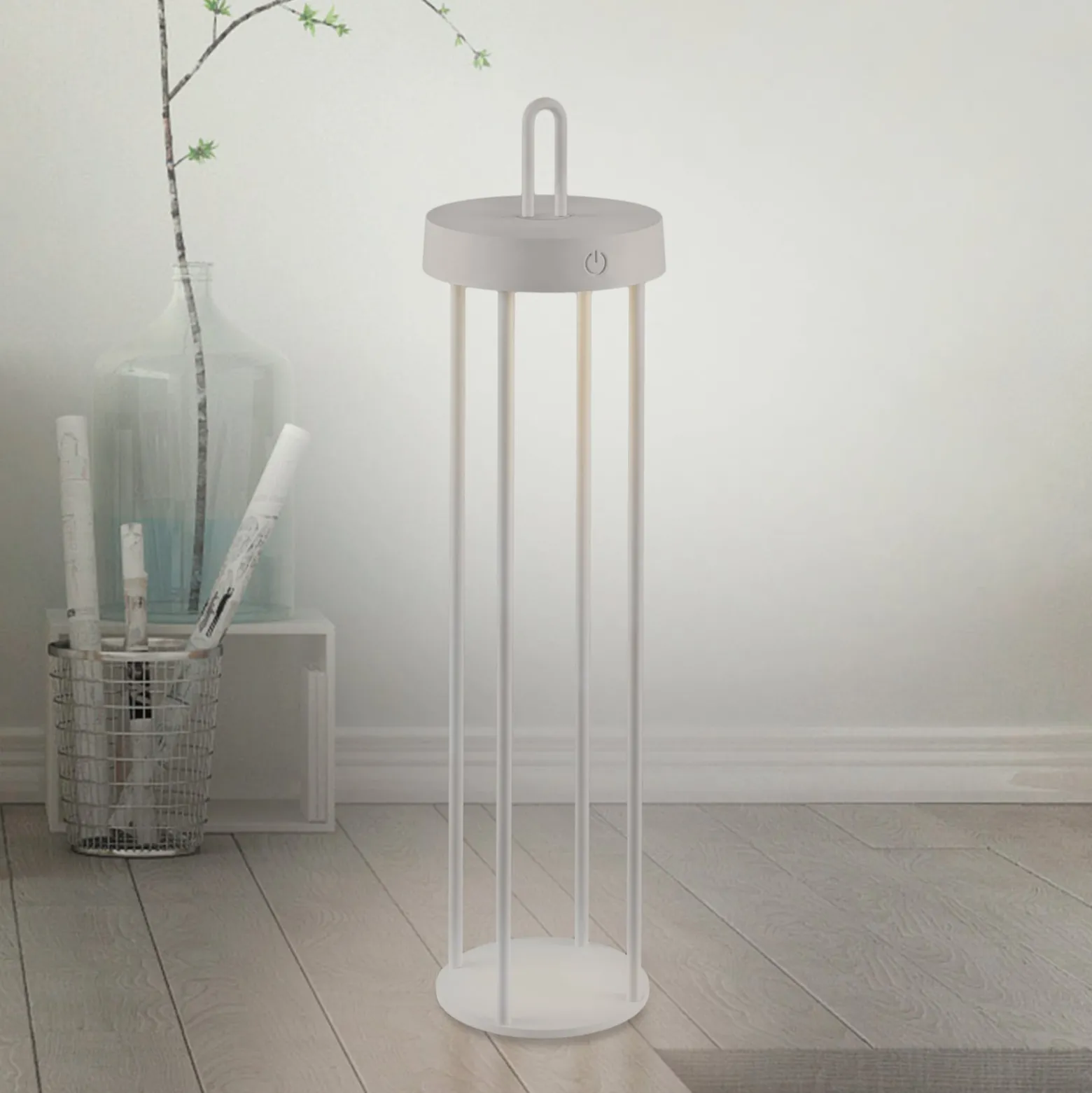 JUST LIGHT. LED-Akku-Tischlampe Anselm grau-beige 50cm Eisen