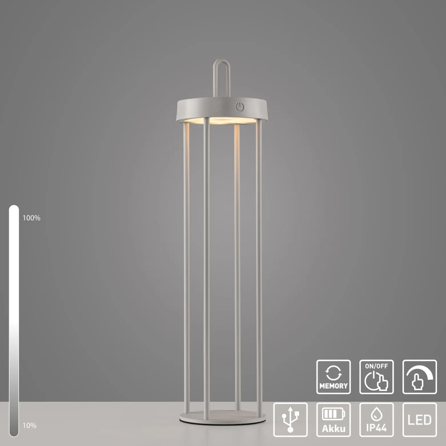 JUST LIGHT. LED-Akku-Tischlampe Anselm grau-beige 50cm Eisen