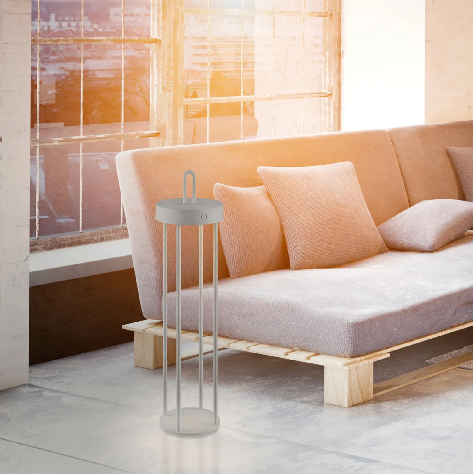 JUST LIGHT. LED-Akku-Tischlampe Anselm grau-beige 50cm Eisen