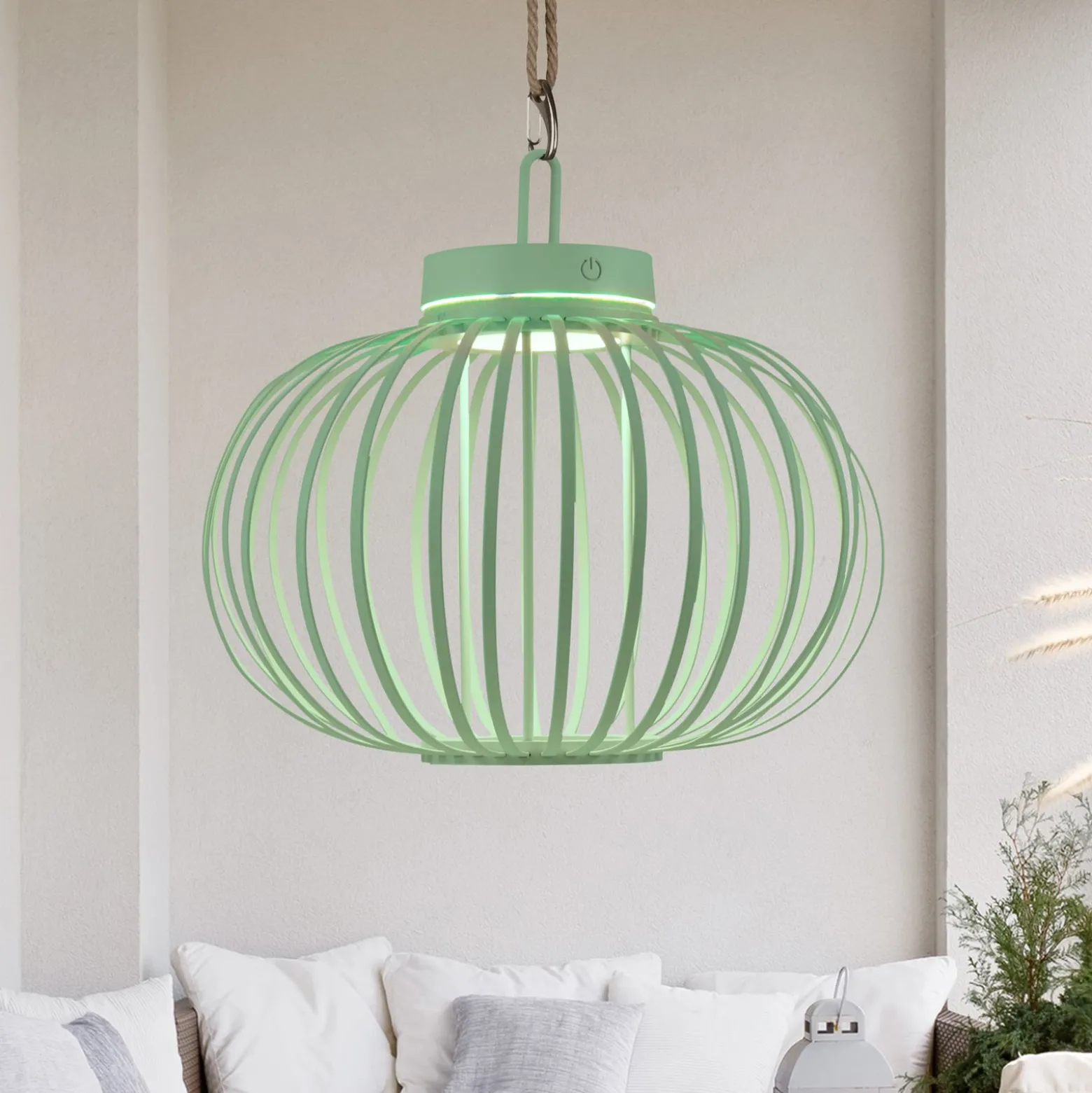 JUST LIGHT. LED-Akku-Tischleuchte Akuba, grün, 33 cm, Bambus
